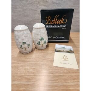 Belleek Pottery Shamrock Salt & Pepper Shakers Set New With Original Box
